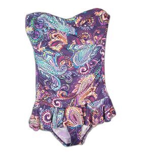Lauren Ralph Lauren Strapless Peplum Swimsuit 12 Paisley Resort Swim